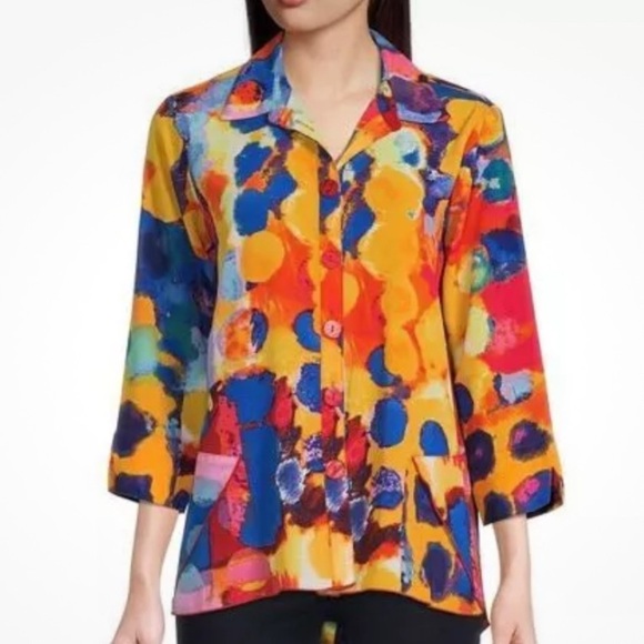 Ali Miles Women’s Colorful Abstract Button-Up Shirt 1X - Picture 1 of 5
